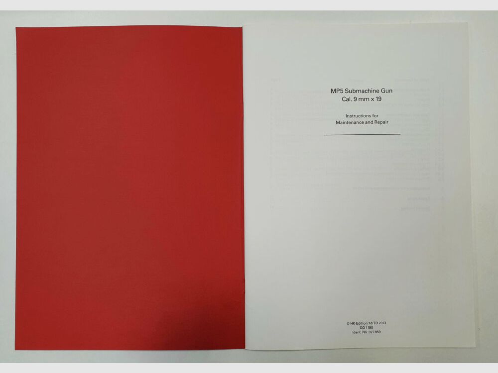 Heckler & Koch original HK MP5 SUBMACHINE GUN INSTRUCTIONS FOR MAINTENANCE AND REPAIR ID-No. 927859 ENG