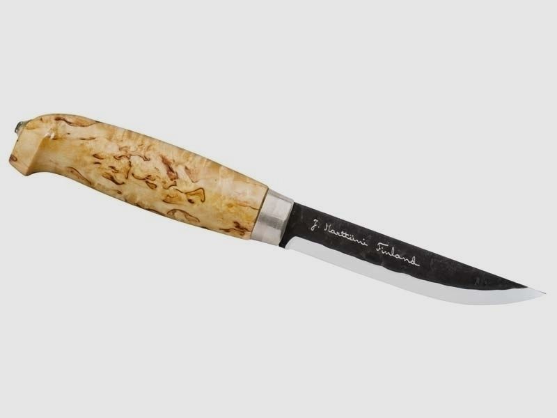 Marttiini Gürtelmesser Lynx, Carbonstahl, klarlackierte Maserbirke, Naturlederscheide mit Schlaufe