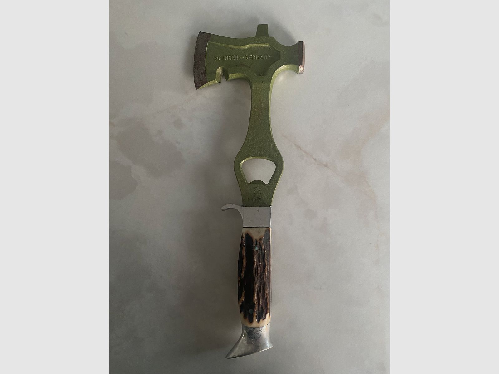Ascia da caccia vintage / ascia da campeggio Solingen – Germania con manico in corno di cervo