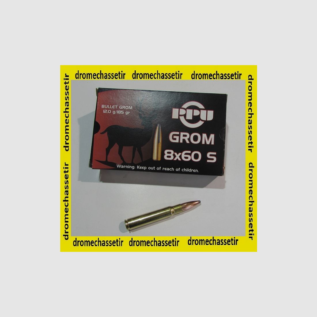 1 Schachtel mit 20 Patronen Partizan im Kaliber 8x60S, 185 grains, GROM
