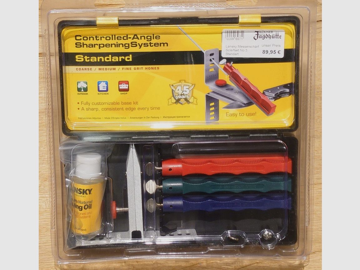 Lansky Messerschärfset mit 3 Schleifsteinen, Halterung, Hohningöl und Anleitung