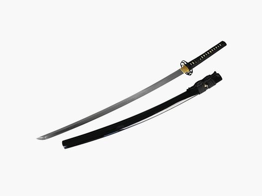 Katana 1095 Stahl scharf mit Lehmhärtung schwarze Saya mit Hochglanz Lackierung