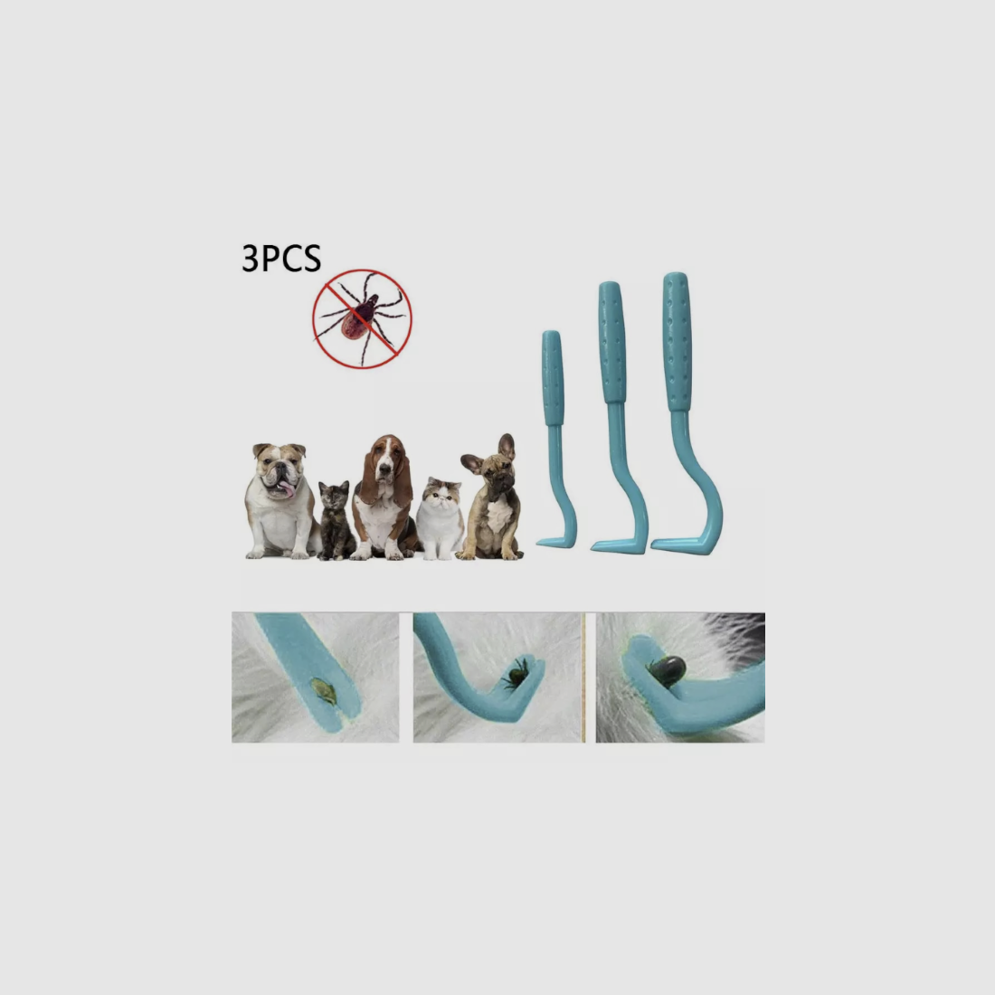Zeckenhaken gegen Zecken für Hunde, Katzen und andere Haustiere. Set mit 3 Stück. (Zeckenzange), Bild 4 von 6