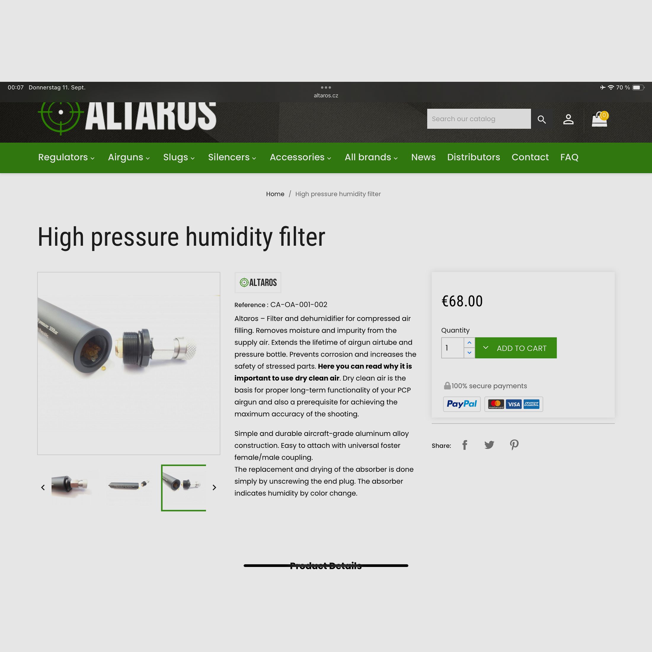 Altaros hogedruk-luchtfilter – tot 300 bar