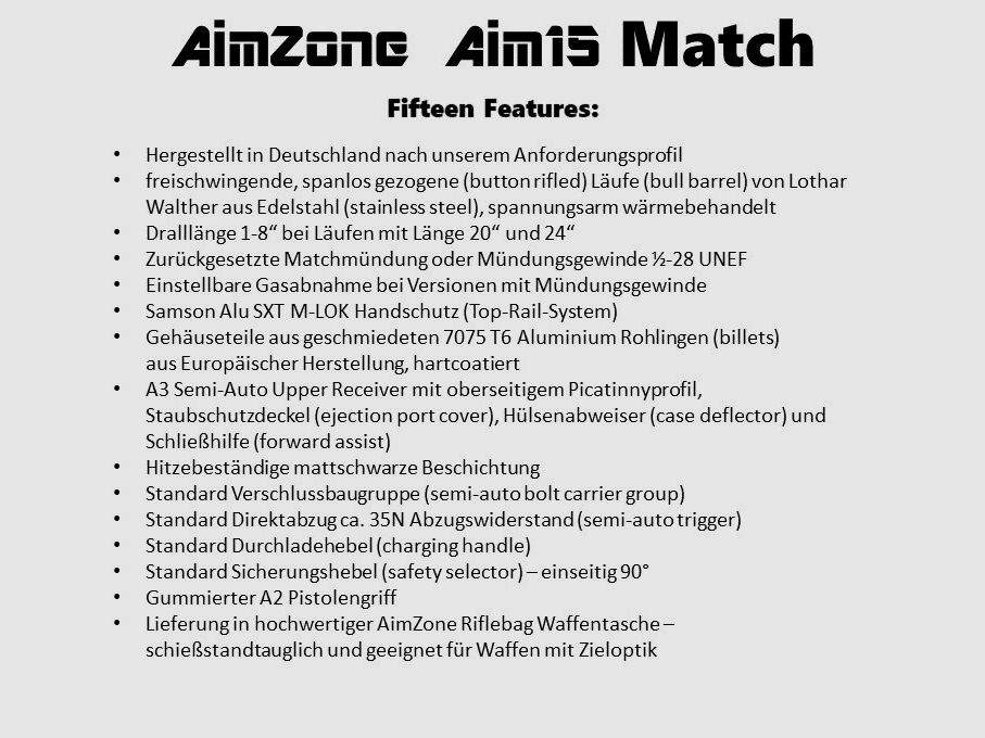 AimZone Ha.Büchse .223Rem AimZone Aim15 Match 20L System AR-15, 20" stalowy bieg/ M-LOK osłona rękojeści