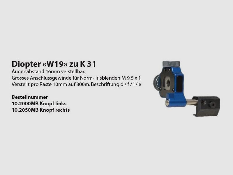 Diopter Wyss Broń Wyss Diopter W19 do K31 średni niebieski prawy