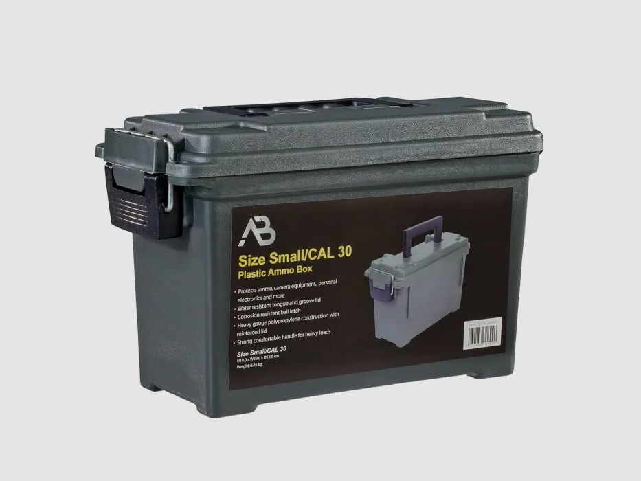 Scatola per munizioni Gr. 1 (Cal.30), plastica resistente agli urti, chiudibile a chiave, oliva, senza stampa