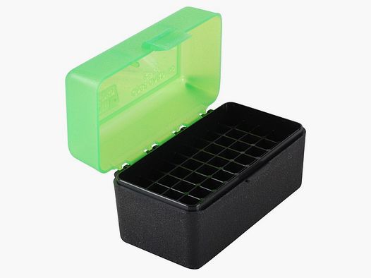 MTM scatola per cartucce RS-50-16T verde/nera con coperchio a ribalta per 50 cartucce .17 e inferiori.
