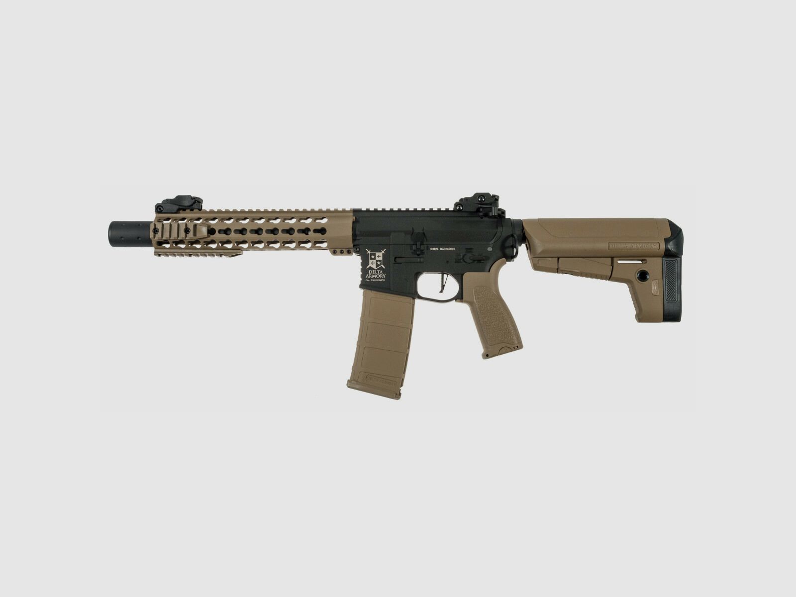 AR15 KeyMod 10 inch PREDATOR CHARLIE TAN/Black S-AEG Airsoft Rifle Free from 18 Years | Delta Armory, image 4 of 4