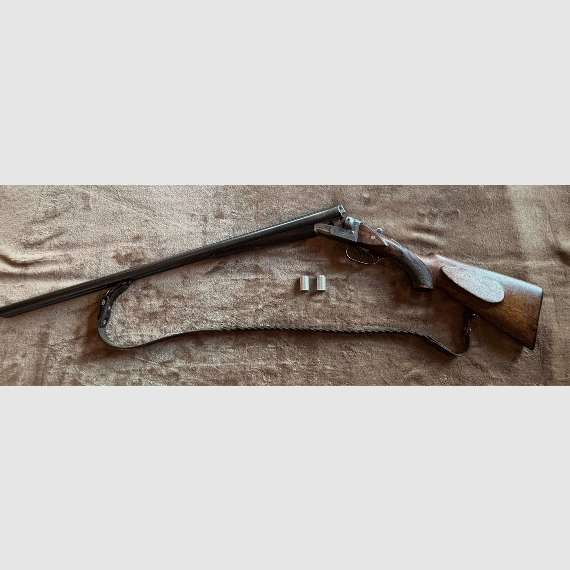 Doppelflinte Sauer&Sohn Suhl Kal. 16/70 mit schönen Ledergewehrriemen 