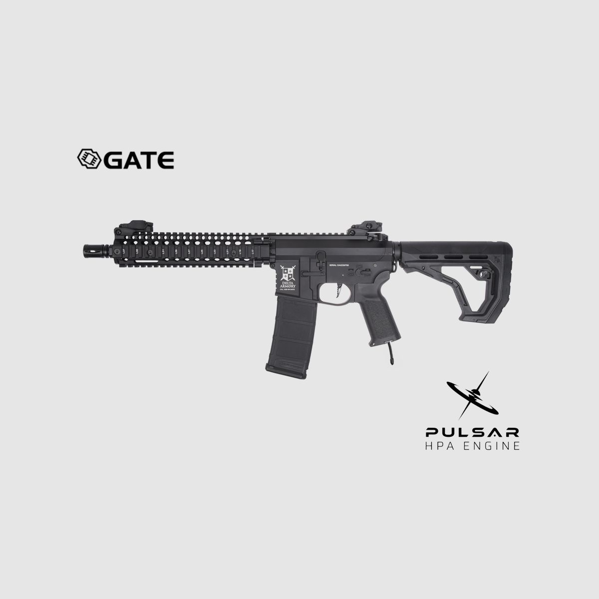 Delta Armory AR15 MK18 Alpha EAGLE HPA Airsoft Gewehr in Schwarz