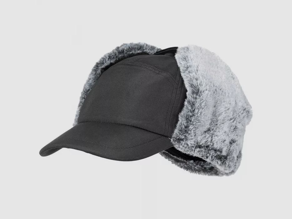 Winter Cap "Trapper" mit Kunstfell, Schwarz