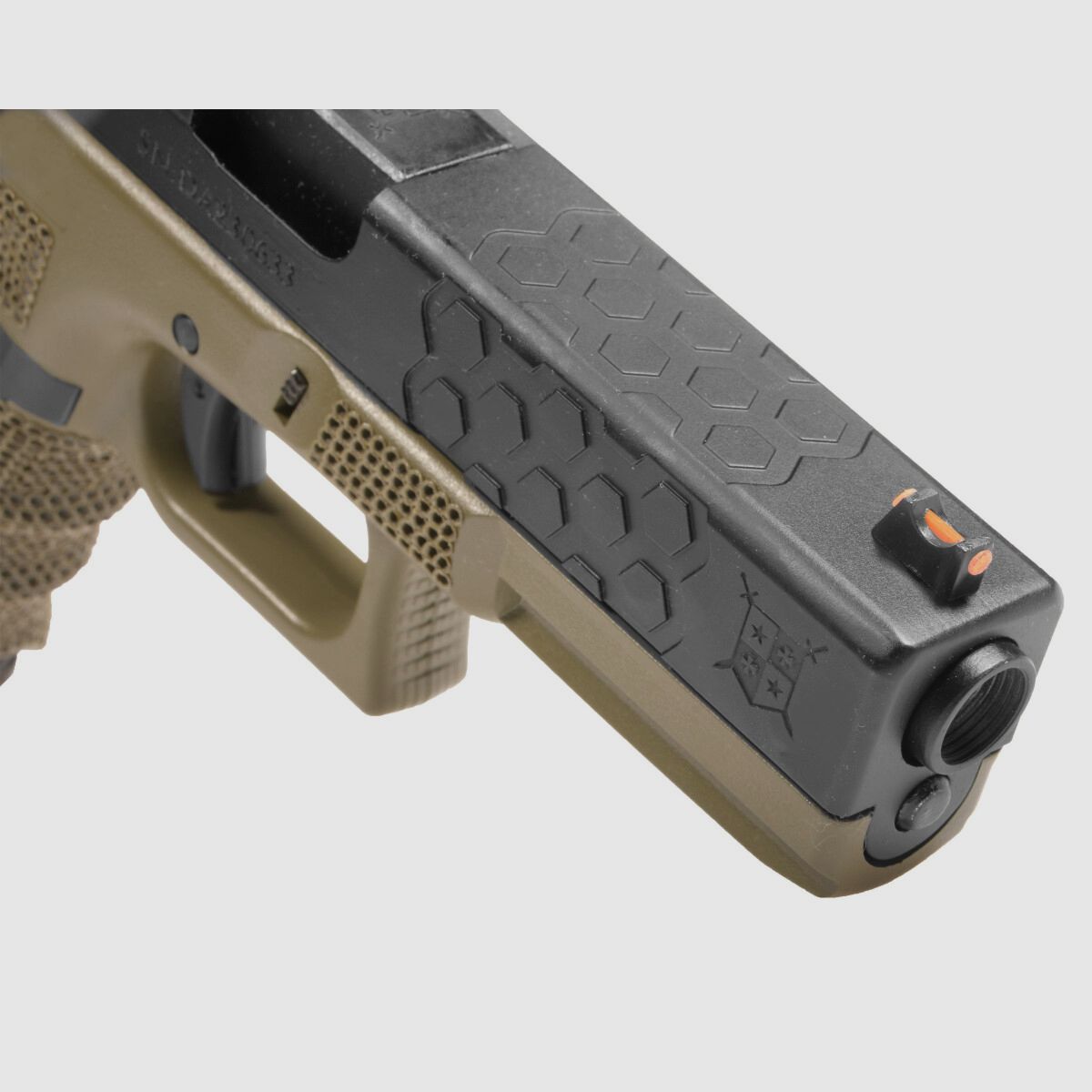 P03 GBB Airsoft Pistol with Grip Stippling in Olive | Delta Armory