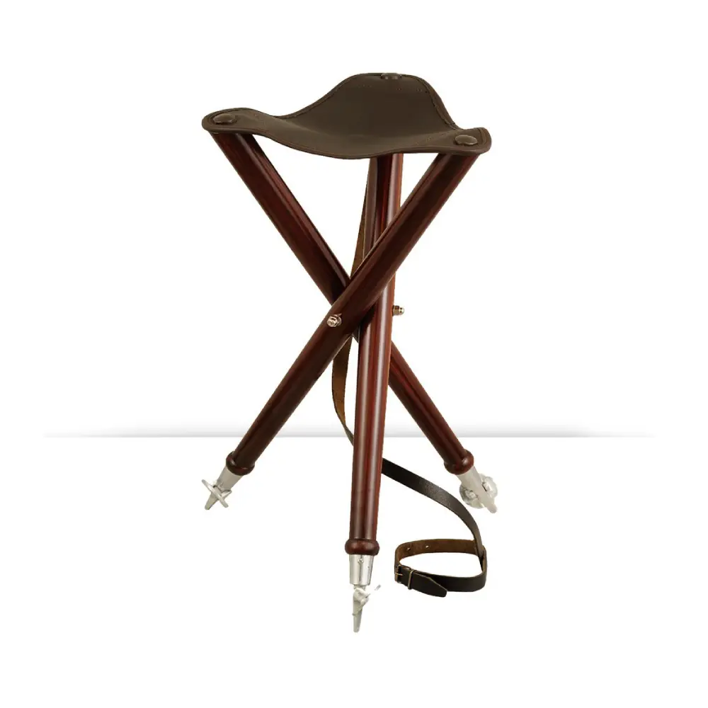 Holz- und Lederhocker – 3 Stahlbeine, Bild 1 von 3