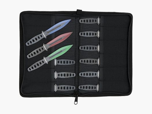 12 bunte Wurfmesser Set in rot grn blau eloxiert mit Tasche