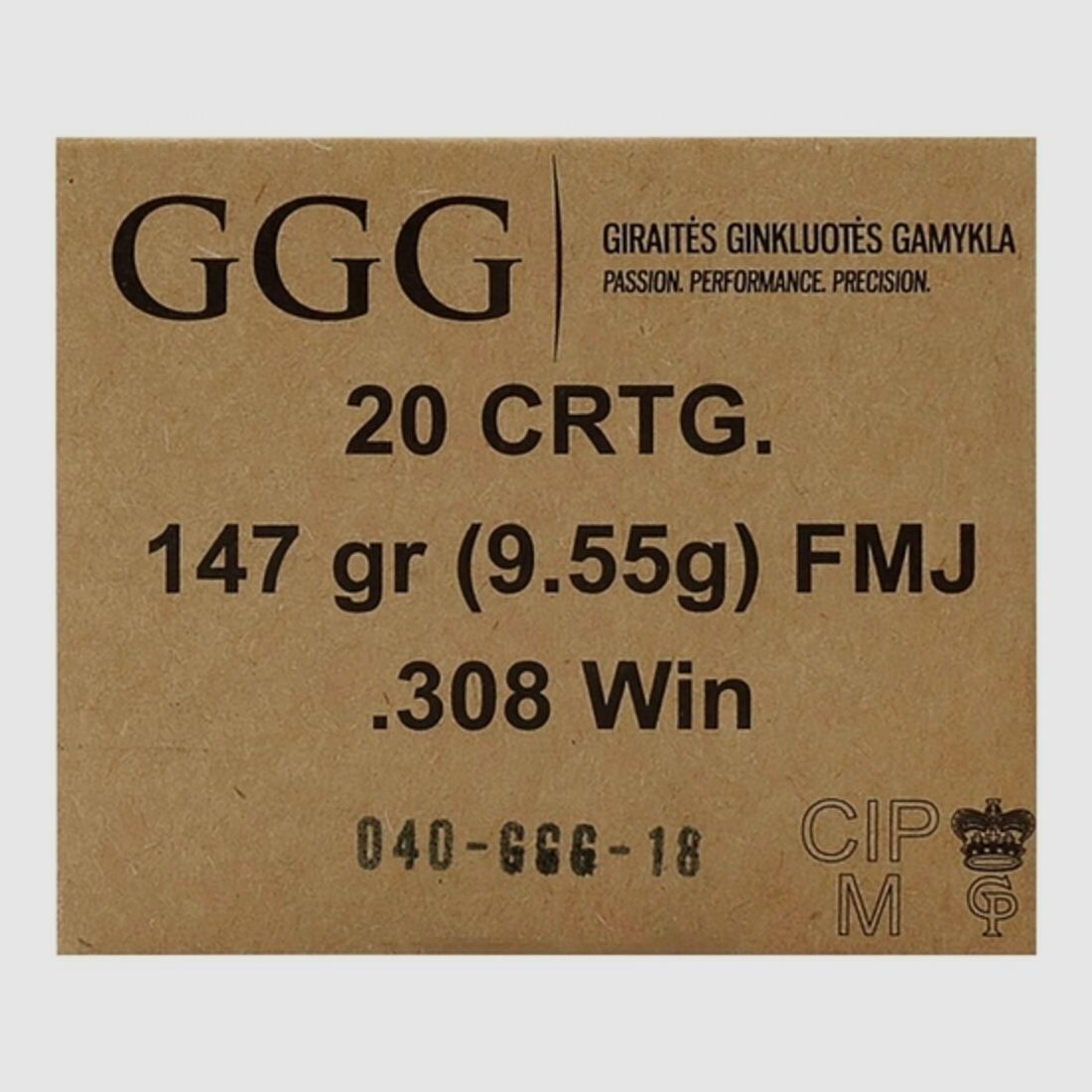 GGG .308 Win. Full Metal Jacket 9.5g/147grs.