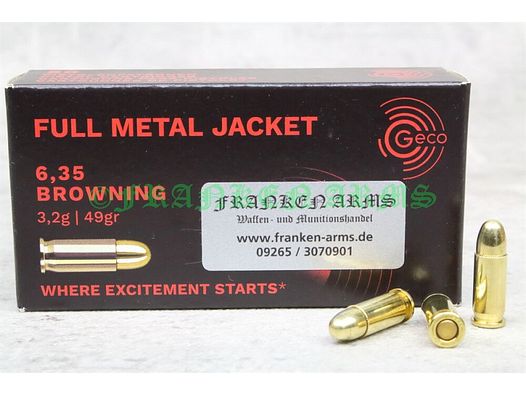 Geco	 6,35 Browning FMJ 49gr. 3,2g 50 Stück Staffelpreise