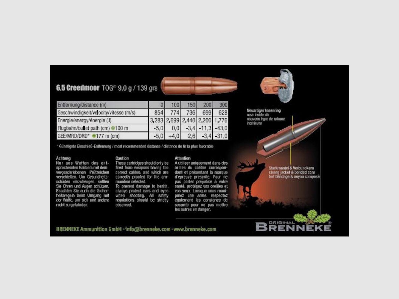 Brenneke 6.5 Creedmoor TOG 9.0g/139grs., imagen 2 de 2
