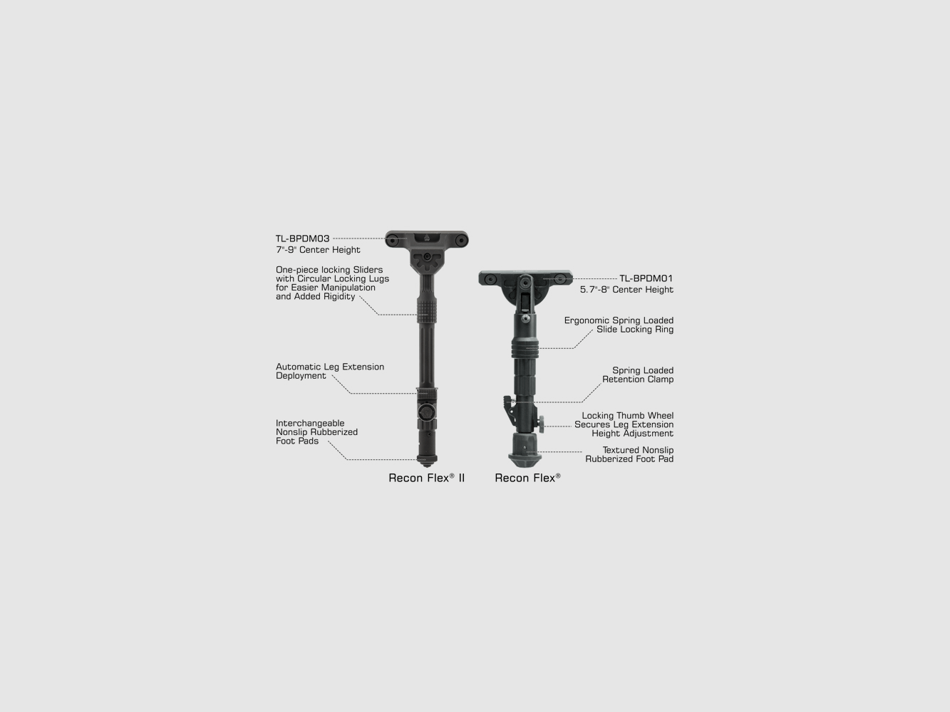 UTG RECON FLEX® M-LOK® Bipod Matte Black, 5.7″-8″ Center Height, imagen 8 de 9