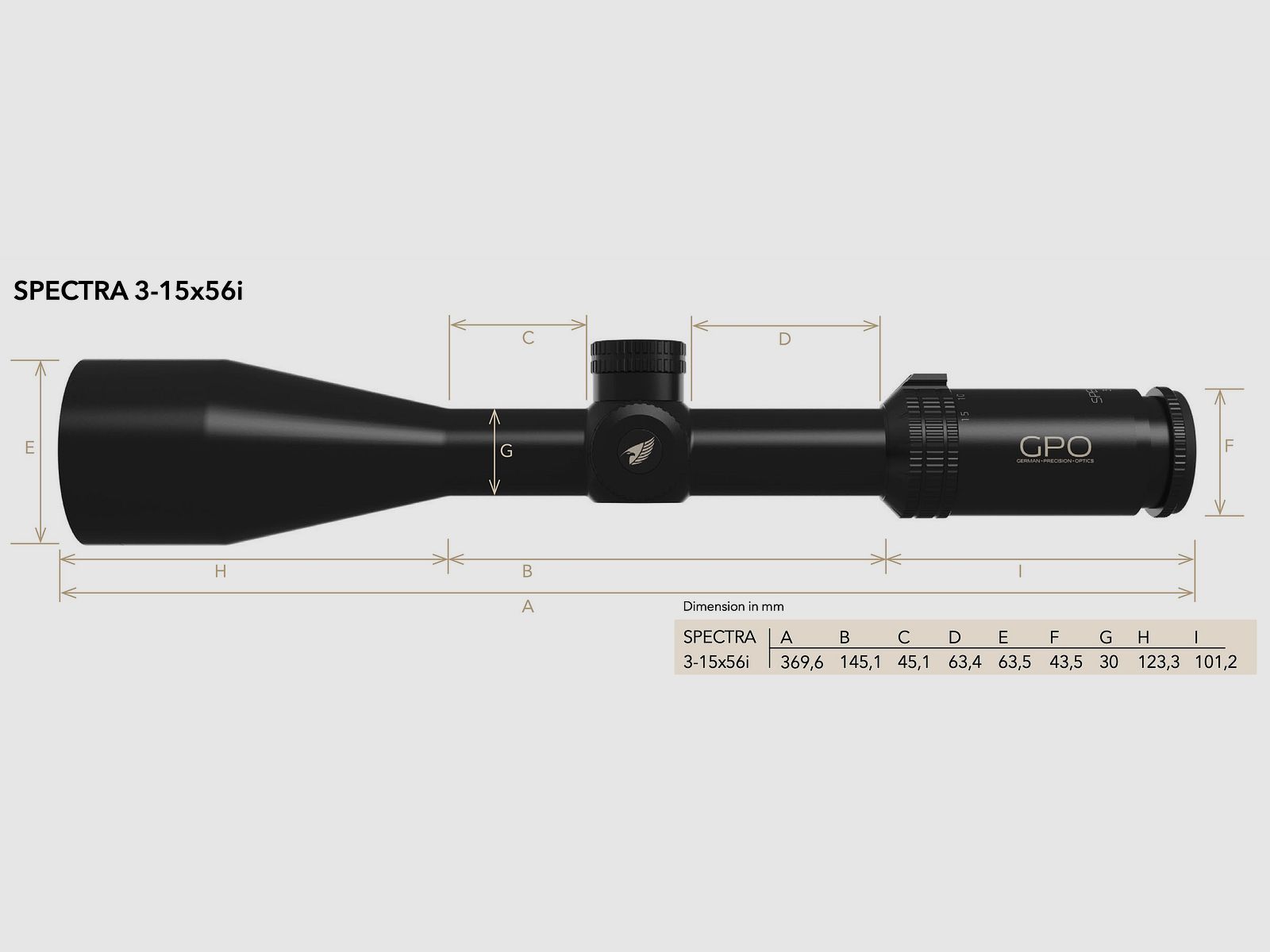 GPO RS560 Spectra 5x 3-15x56i reticle G4i 2 image plane 51017015
