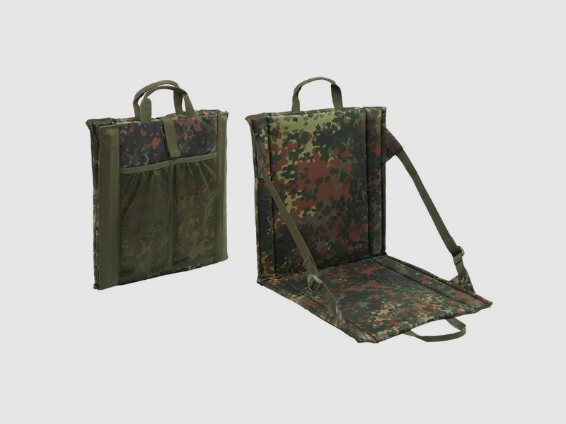 Faltsitz mit Tragegriff + Netztasche für 2 Getränkeflaschen - BW Flecktarn