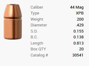 Proiettile Barnes .44 Mag./.429 200GR XPB Pistol FB 20 pezzi