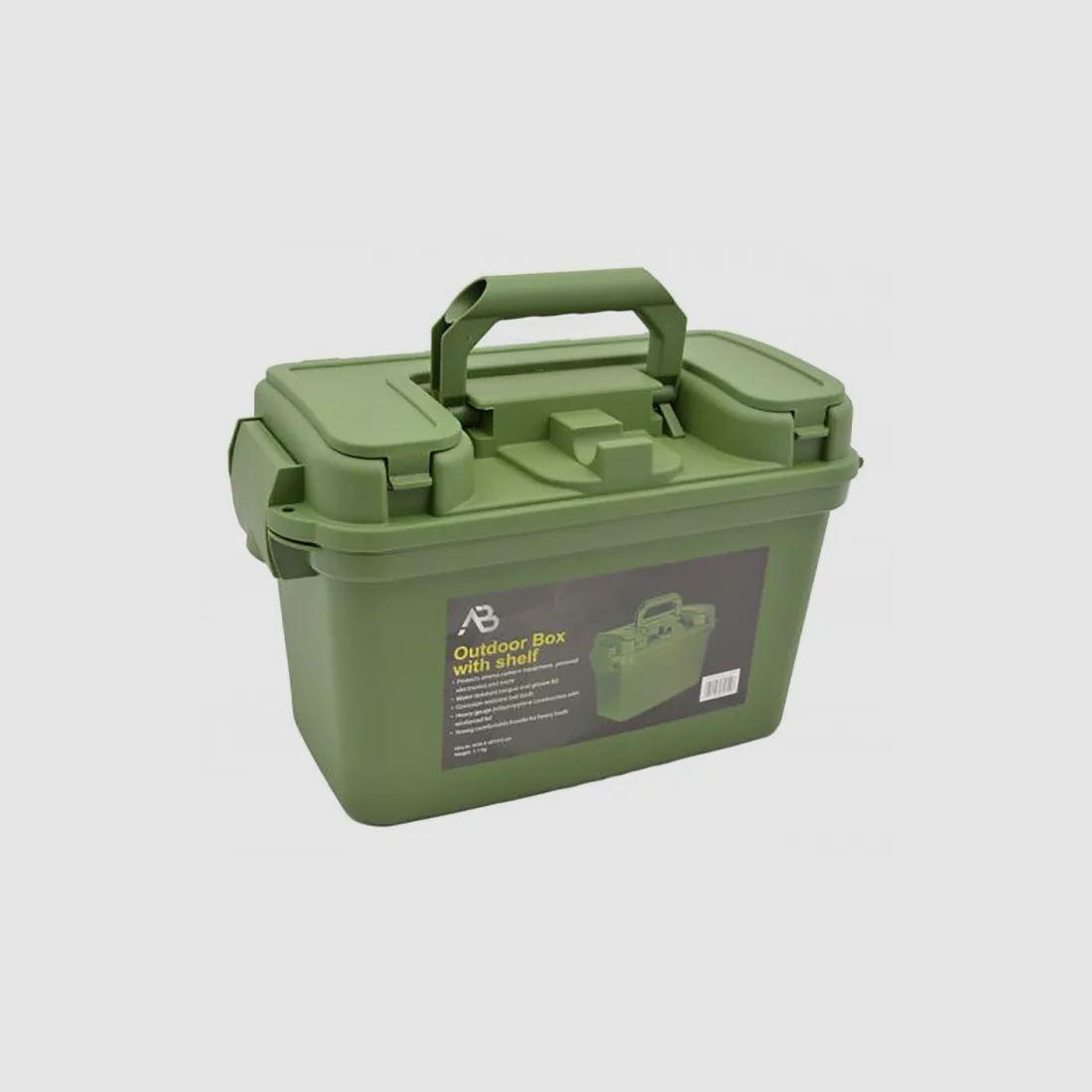 Box / Skrzynka amunicyjna z dnem wewnętrznym - 38 x 19 x 24 cm, oliwkowa - wodoodporna + zamykana, odporna na uderzenia plastik