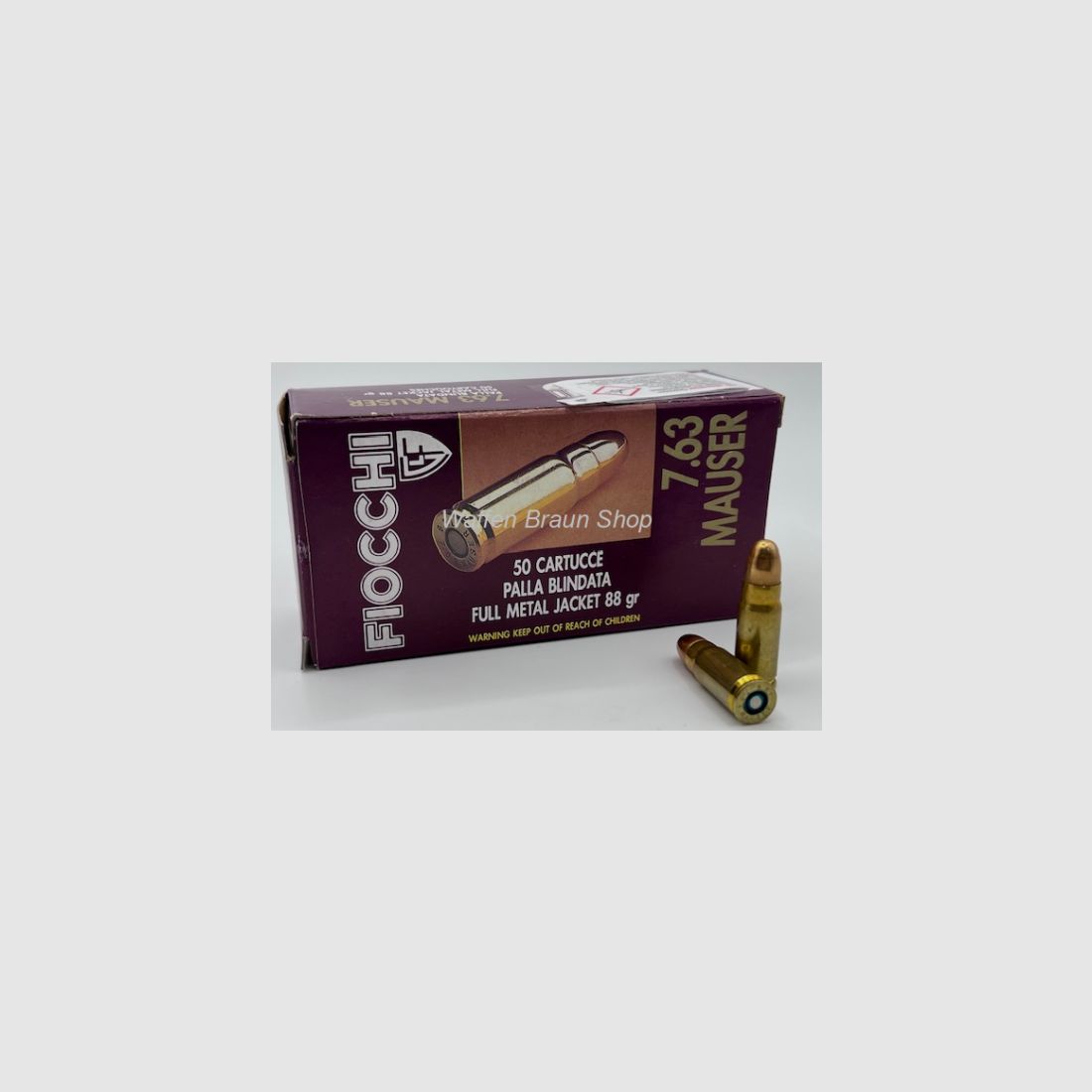 FIOCCHI - Historische Kurzwaffenpatronen 7,63 MAUSER VM / 5,70 G / 88 GRS