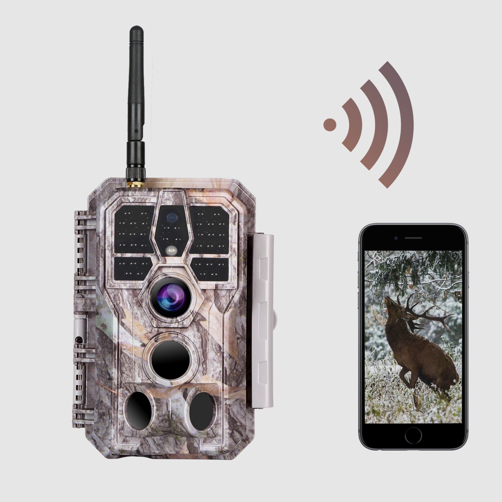 Wildkamera Wlan Fotofalle Jagdkamera Wildtierkamera 32MP 1296P 0,1s Schnelle Trigger Geschwindigkeit Nachtsicht Bewegungsmelder 120°PIR IP66 Wasserdichter | A280W Grau