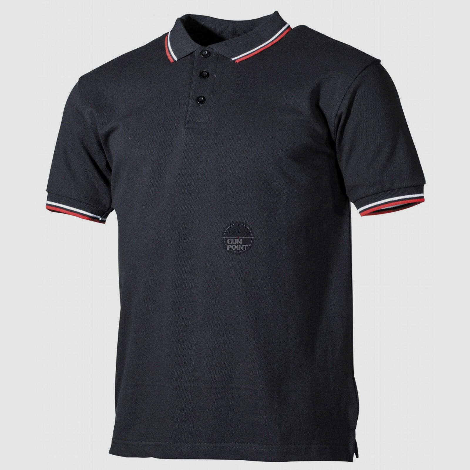 Poloshirt, schwarz, rot-weieStreifen, mit Knopfleiste - Gre: M
