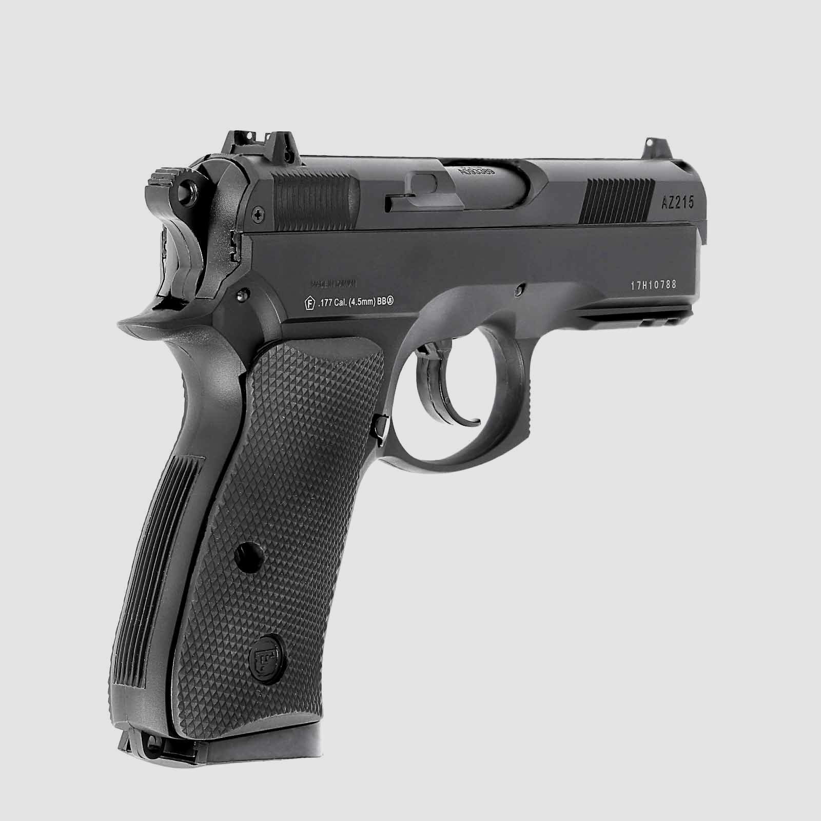 Luftpistolenset CZ75D Compact 4,5 mm Stahl BB Black Co2-Pistole Non Blow (P18) + 10 Co2-Kapseln + 1500 Stahl-BB's 4komma5