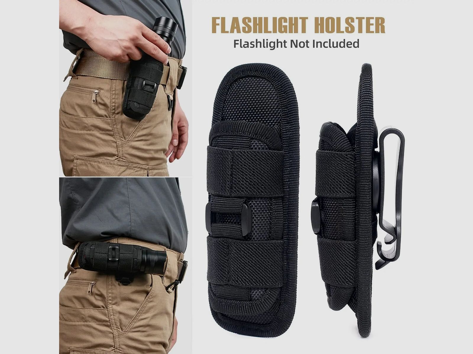 Taktisches Taschenlampen-Holster – 360° drehbar, MOLLE-kompatibel & universell einsetzbar