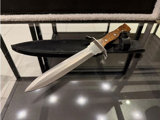 Grand couteau Bowie avec poignée en bois et étui en cuir