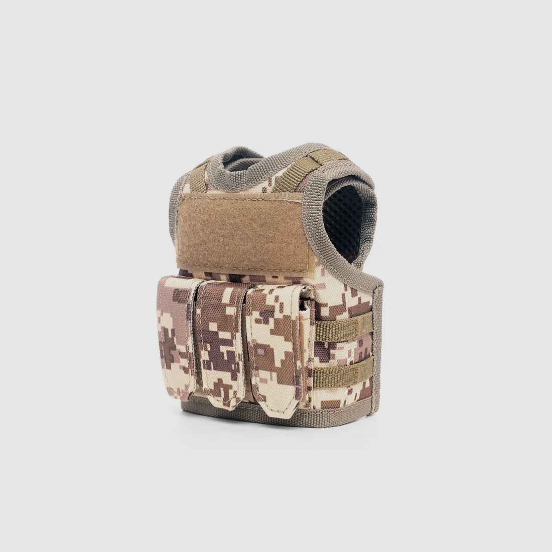 Mini Tactical Schutzweste mit Fronttaschen für Bierflasche / Weinflasche / Thermosflasche - Digital-Desert