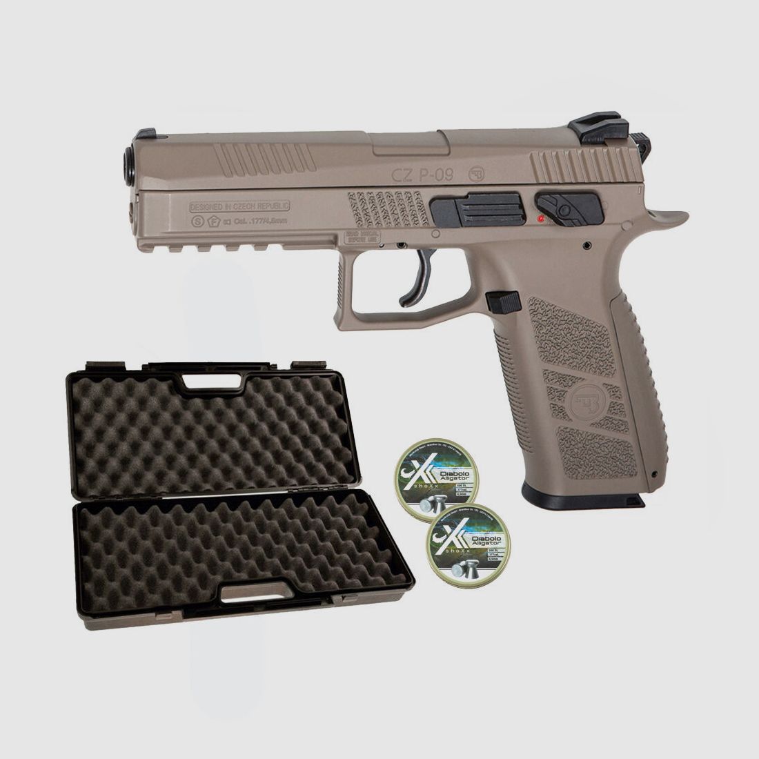 ASG	 CZ P-09 Full FDE Co2 Pistole 4,5mm Diabolo Koffer Set