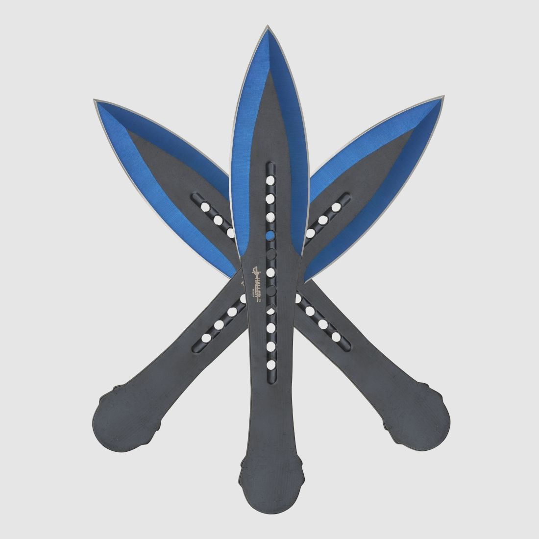 3 Wurfmesser im set blue tip blau schwarz mit Etui