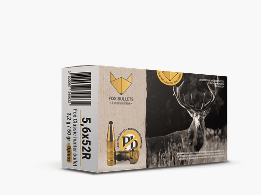 Fox Bullets Classic Hunter Tipless 5,6x52 R 3,2 g / 50 gr bleifreie Munition – 20 Patronen