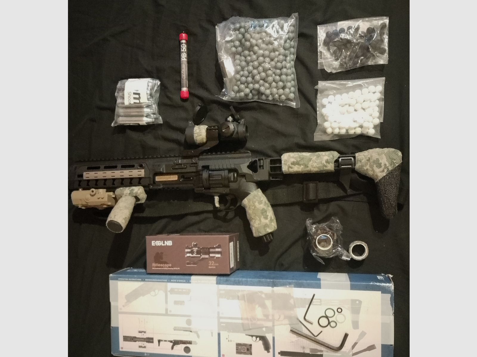 Update Mega Set! T4e HDR50 Tactical Rifle Kit Rot Grün Punkt Tracer Kugeln RAM Paintball Markierer Cal .50 laser Lampe CO2 Kapseln Anschlagschaft carbine Pfefferballs 