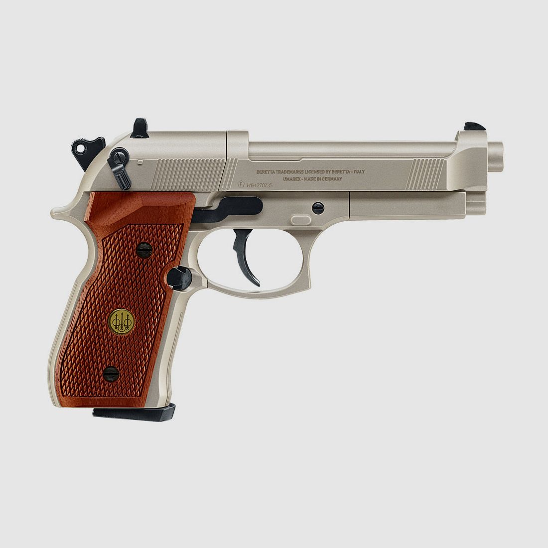 CO2 Pistole Beretta M 92 FS nickel Holzgriffschalen Kaliber 4,5 mm (P18) + Diabolos CO2 Kapsel