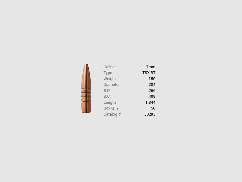 Barnes Geschoss 7mm/.284 150GR TSX BT 50 Stück