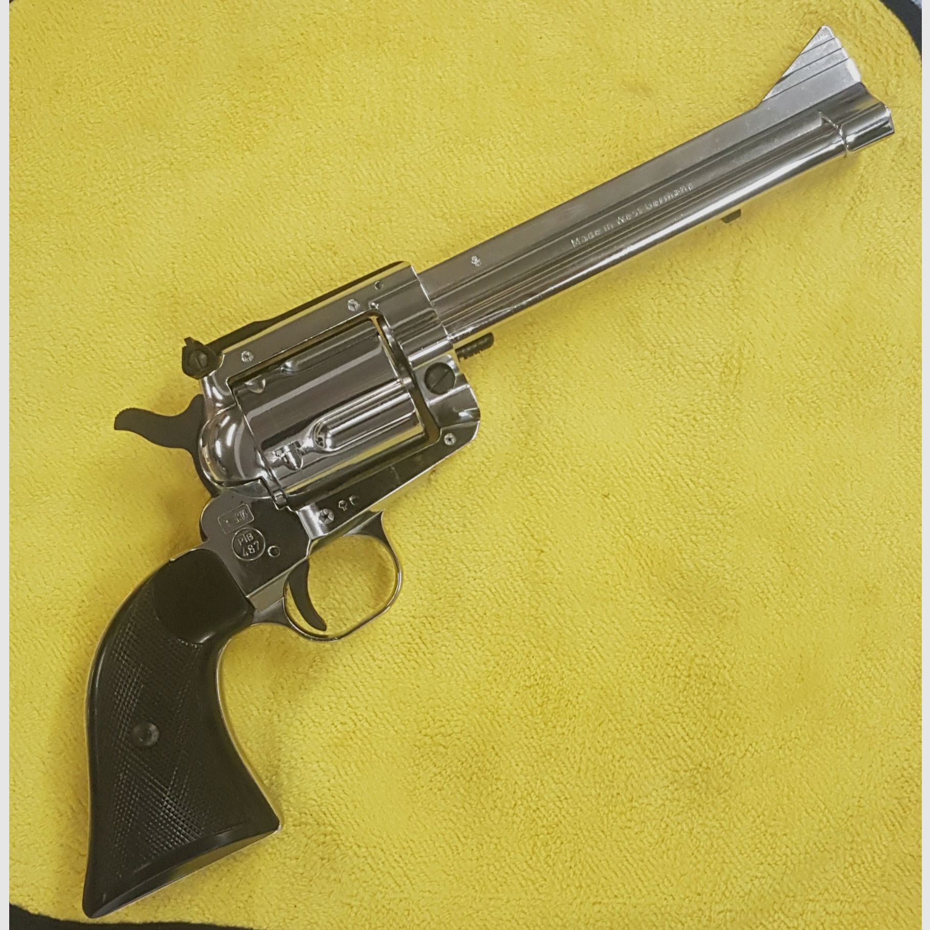 Verchromter Western Revolver Reck Single Action Mod. R45 Magnum cal. .45 K PTB 487 aus 1989