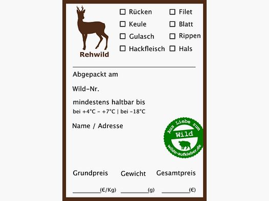 Wildvlees vriesetiketten Wilde stickers