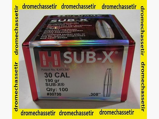 BOX MIT 100 GESCHOSSEN HORNADY SUB-X, Kal. 30/308 190GR, 30730