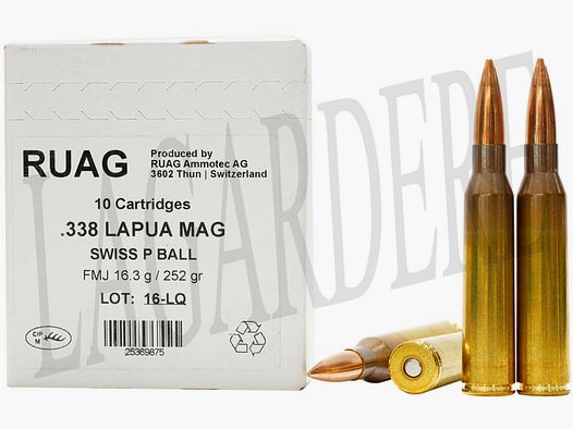 RUAG SWISS P BALL FMJ 16,3 G / 252 GRS(CARTOUCHE A BALLE)