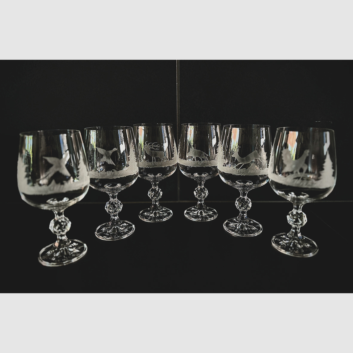 6 copas de vino tinto de cristal talladas a mano