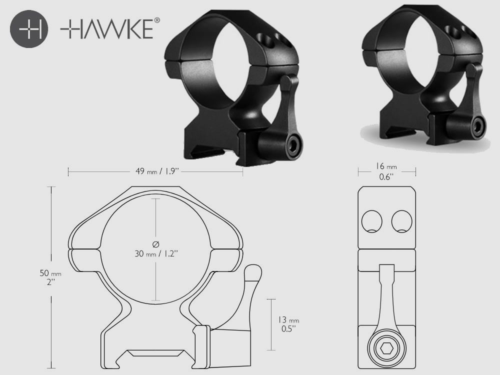 HAWKE Zielfernrohrmontage Stahl, fĂĽr Weaverschiene, 30 mm Durchmesser, hoch, Schnellverschluss