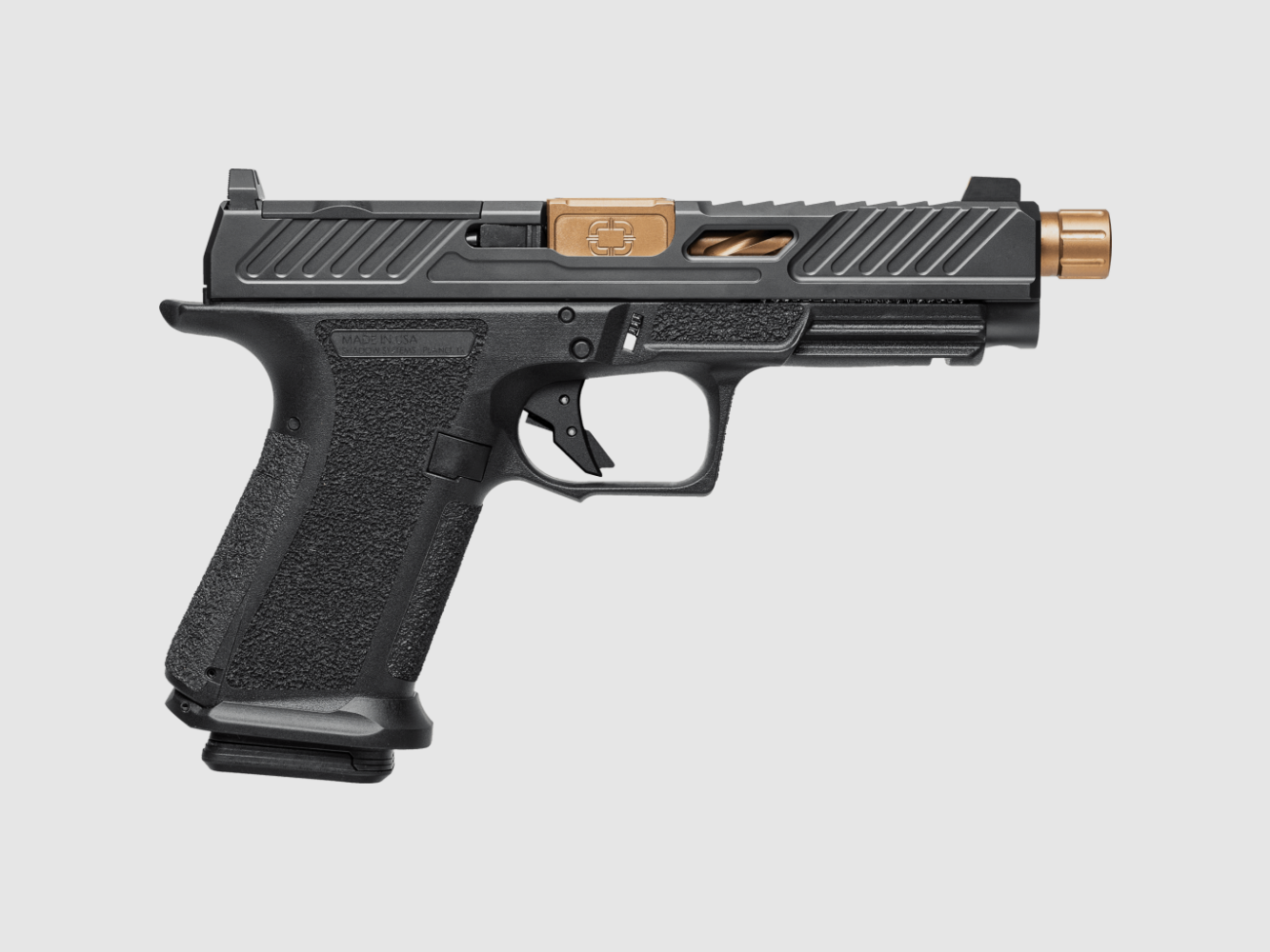 Pistolet Shadow Systems MR920L Elite OR, 9mm Luger, canon flûté de 5" en bronze (fileté), tritium, 15+1