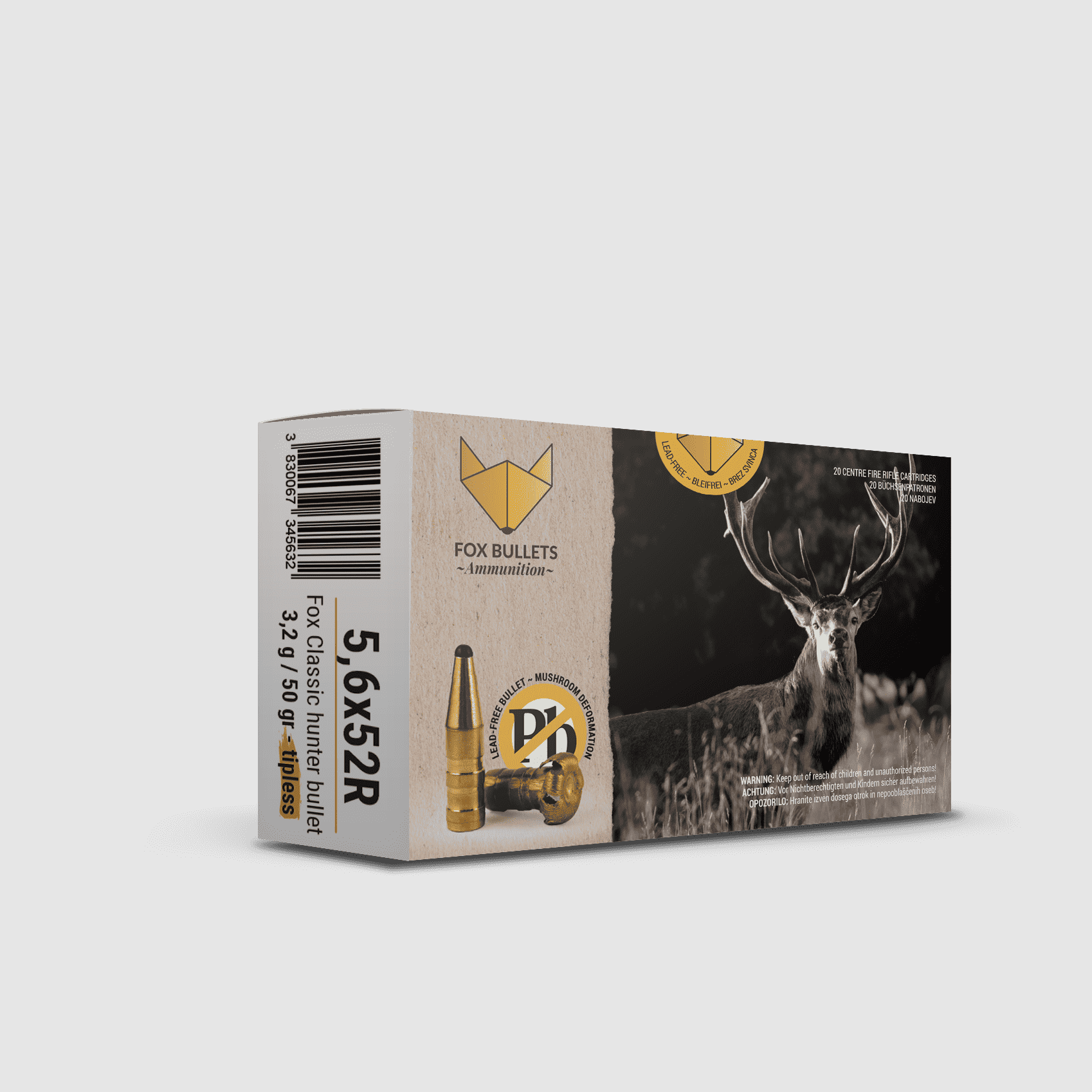 Fox Bullets Classic Hunter Tipless 5,6x52 R 3,2 g / 50 gr bleifreie Munition – 20 Patronen, Bild 1 von 2
