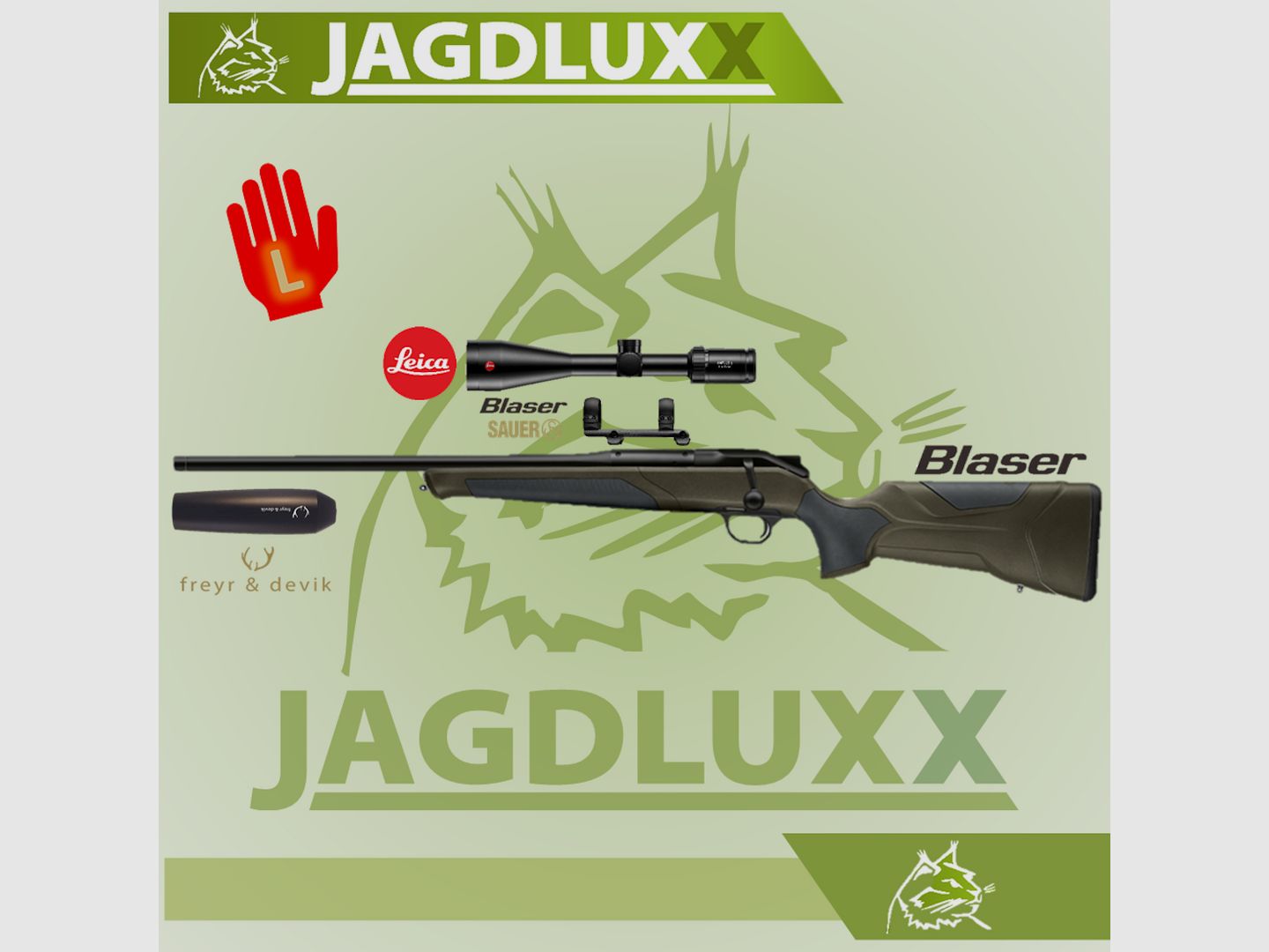 Blaser R8 Professional 2.0 Linkswaffe dunkel- oliv Set + Leica Amplus 6 + freyr & devik SD