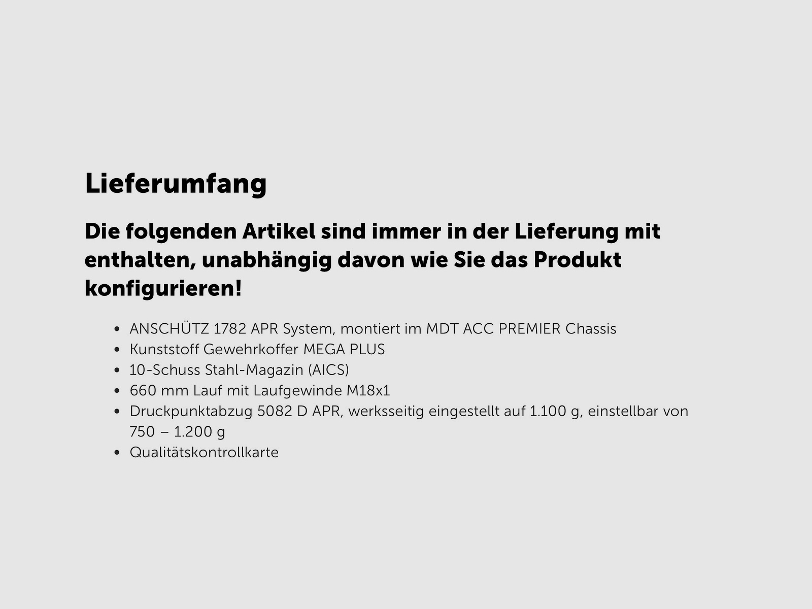 J.G. Anschütz 1782 D APR Grey 6,5 Creedmoor Gold "TIN" im ACC Premier Chassis von MDT M18x1 660 LL